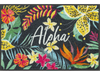 Fußmatte mit Schriftzug "Aloha" und tropischen, bunten Pflanzen