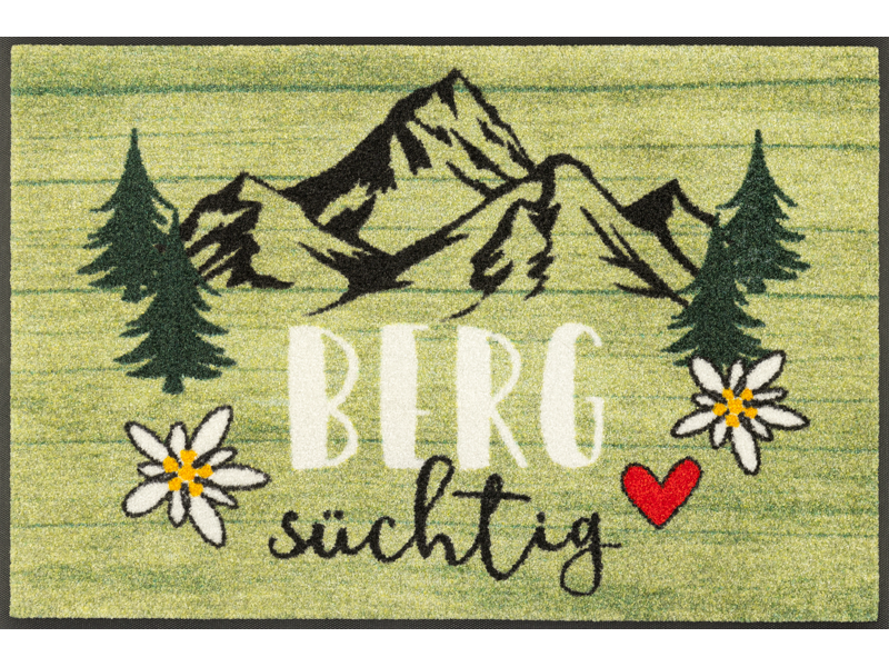 Fußmatte mit Bergmotiv und Schriftzug "Bergsüchtig"