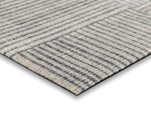 Eckansicht der Fußmatte mit grauen und braunen Linien in rechteckigen Formen