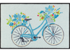 hellblaue Fußmatte mit Fahrrad und Blumen