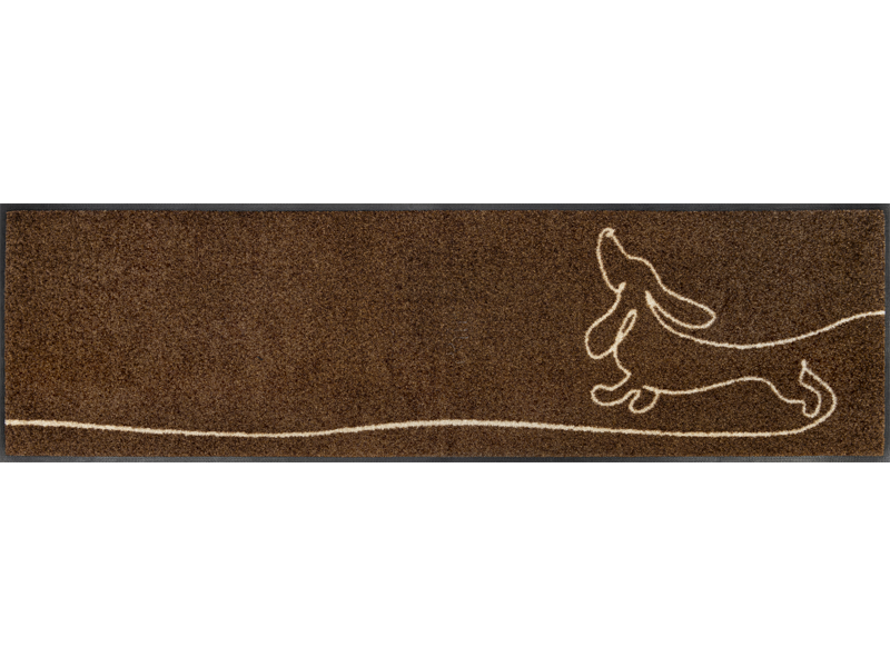 braune Fußmatte mit liniengezeichnetem Dackel-Hund