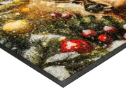 Eckansicht der winterlichen Fußmatte mit Hirsch, Schnee und roten Christbaumkugeln