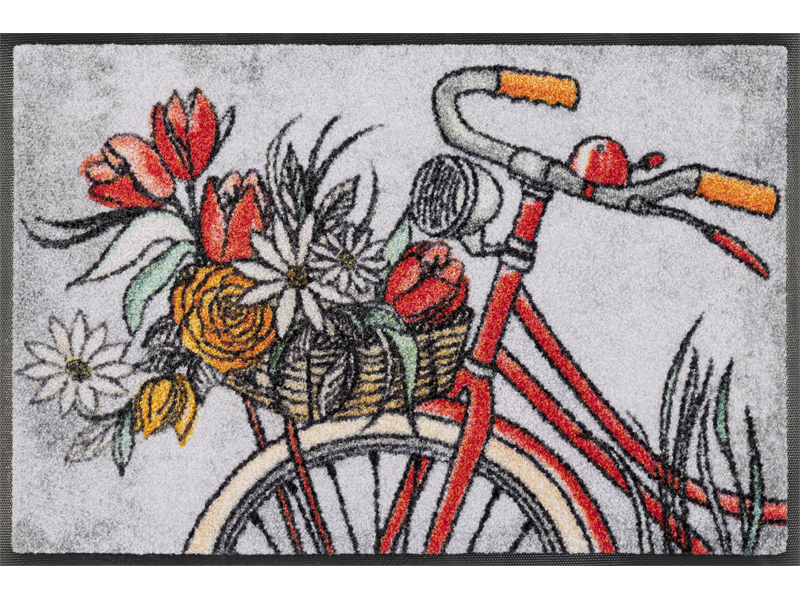 Fußmatte mit Fahrrad und Blumenkorb