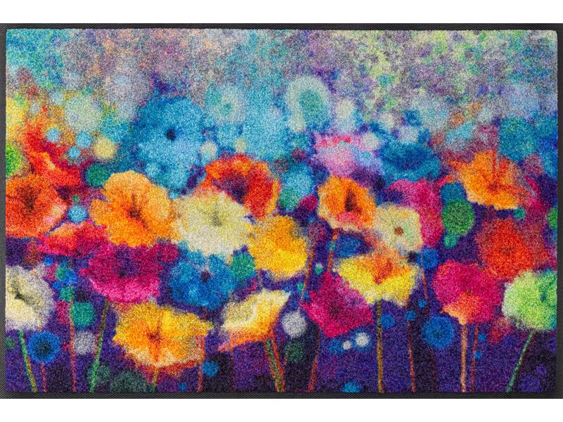 Fußmatte in blau mit bunten Blumen