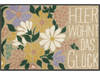 Fußmatte mit Blumen und Schriftzug "Hier wohnt das Glück"