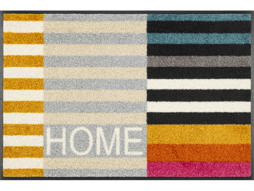 Fußmatte mit bunten Streifen und Schriftzug "HOME"