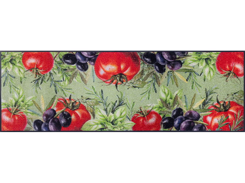 Fußmatte mit Tomaten und Oliven