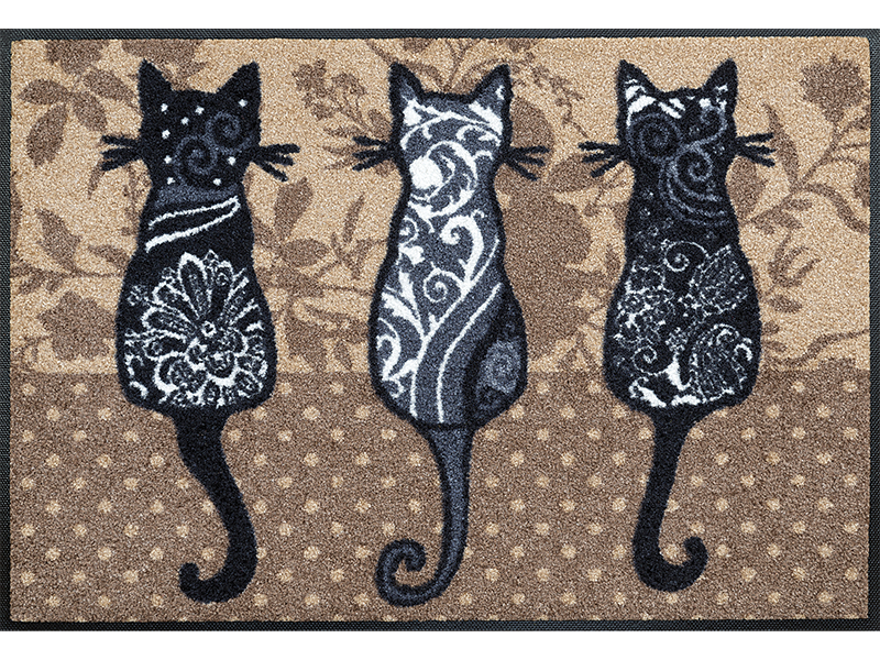 Fußmatte mit drei Katzen und Ornamenten