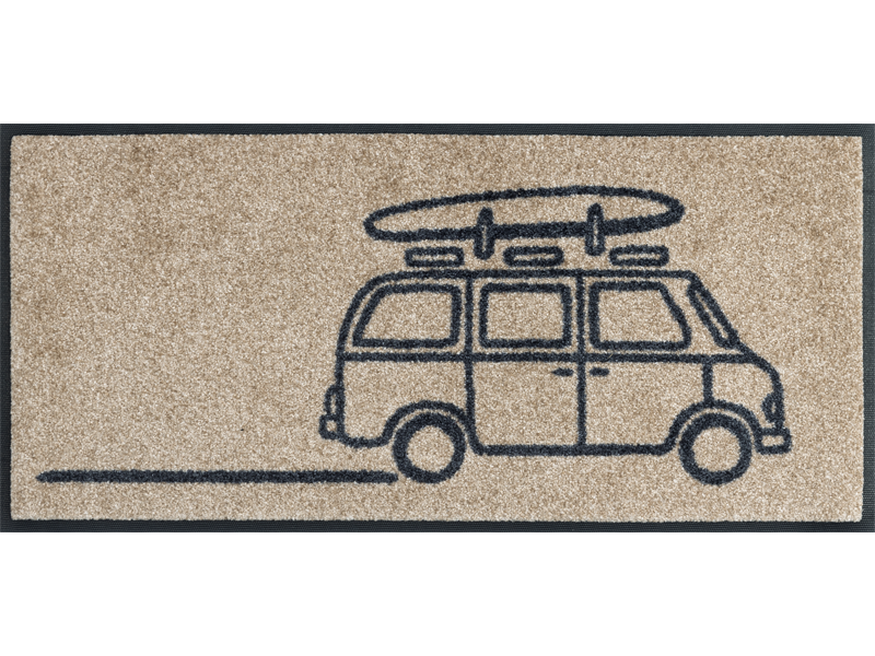 beige Fußmatte mit Van und Surfboard