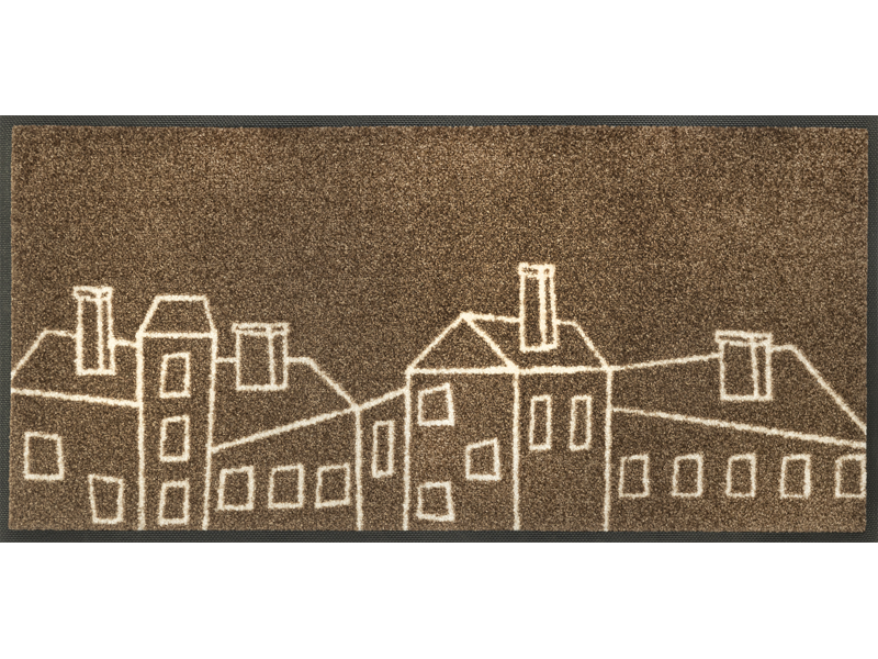 Fußmatte in braun mit gezeichneten Häusermotiven