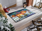 Fußmatte mit Katze und Vogel in einer Winterlandschaft im Comic Stil