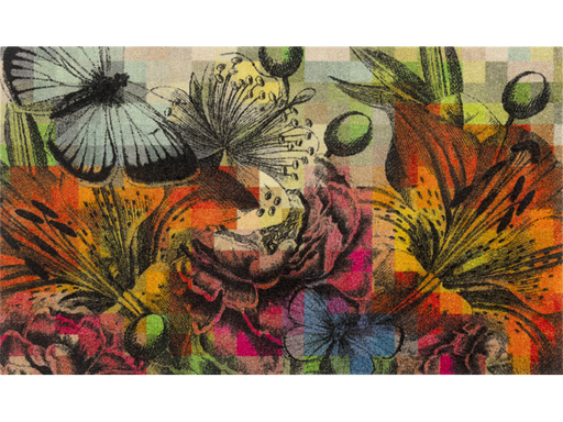 bunte Fußmatte mit Blumen und Schmetterlingen