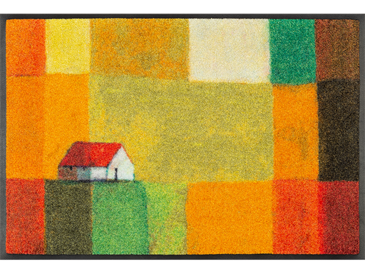 Fußmatte mit bunten Blöcken und einem Haus