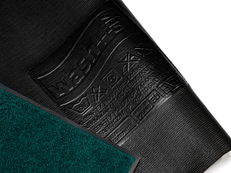 Rückenansicht der einfarbigen Fußmatte in dunkel blau-grün