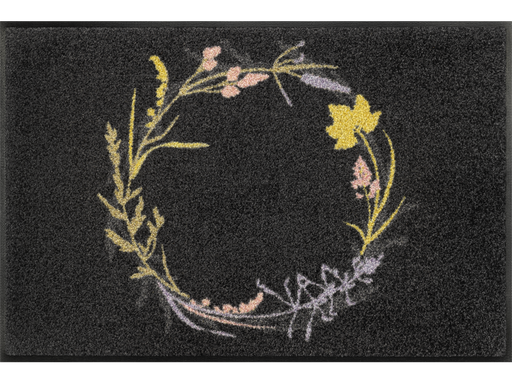 Fußmatte mit Trockenblumen im Kreis