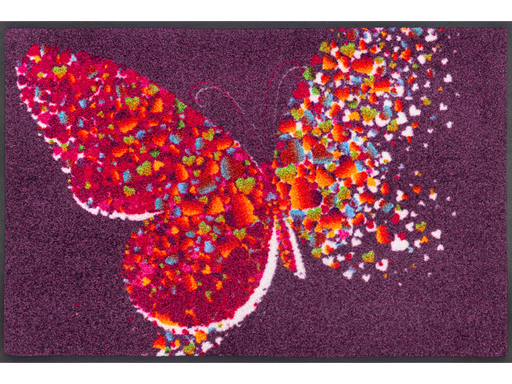 lila Fußmatte mit buntem Schmetterlingsmotiv