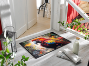 Fußmatte mit Papagei und bunten Farben vor der Tür