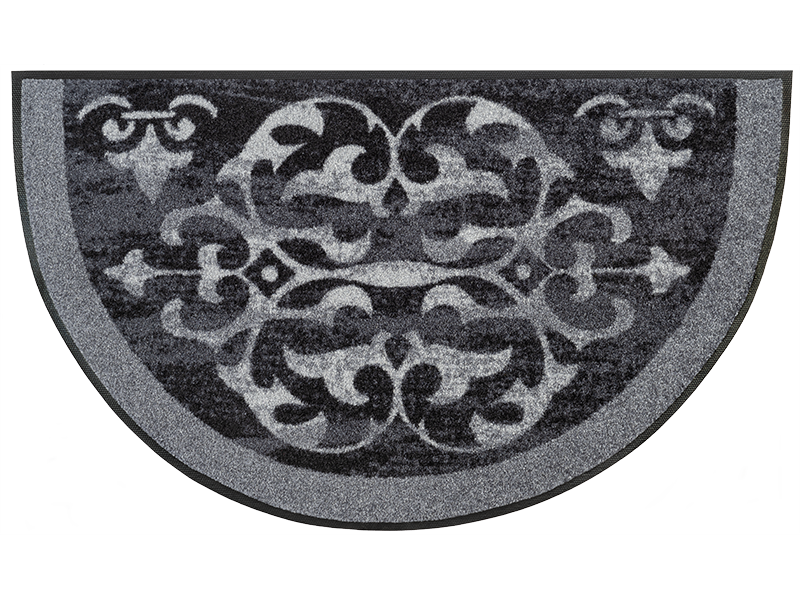 halbrunde Fußmatte in grau mit Ornamenten