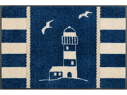 Fußmatte mit Leuchtturm und Möwen in blau-sandfarben