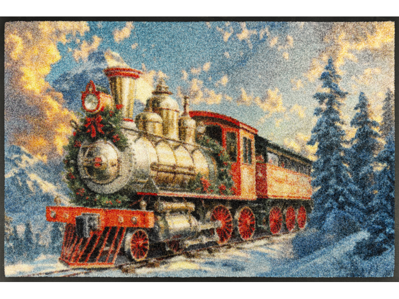 Fußmatte mit Zug in winterlicher Waldlandschaft