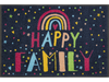 dunkelblaue Fußmatte mit buntem Schriftzug "Happy Family" und Regenbogen
