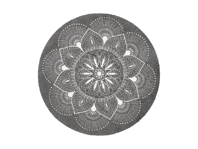 runde, graue Fußmatte mit weißem Sternen-Mandala