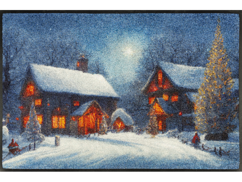 Fußmatte mit winterlicher Landschaft und Häusern