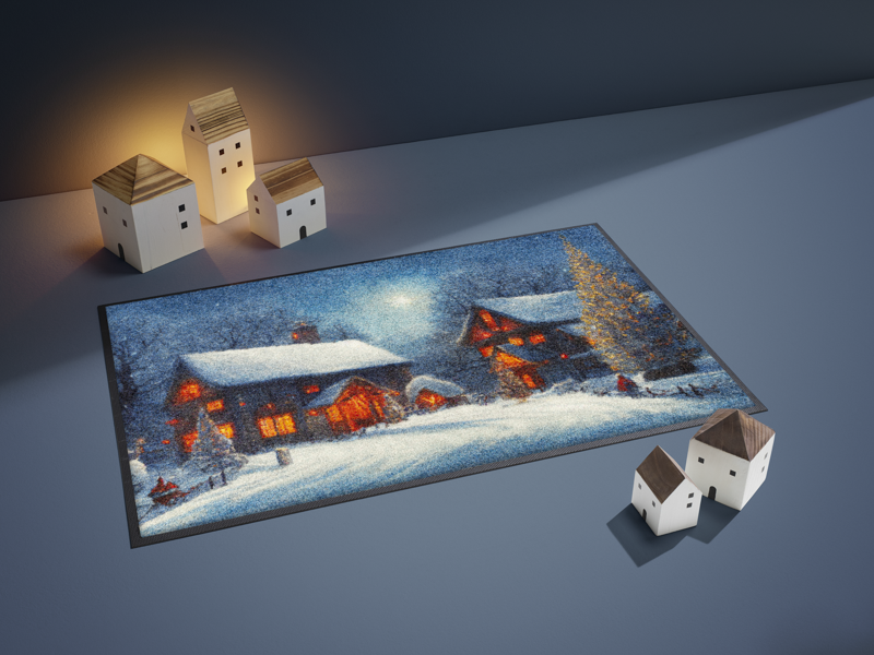 Fußmatte mit winterlicher Landschaft und Häusern
