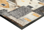 Eckdetail der Fußmatte mit Reihenhäusern in grauen Farben