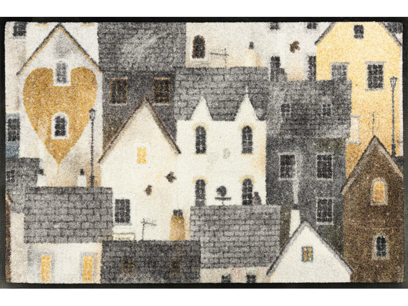 Fußmatte mit Reihenhäusern in grauen Farben