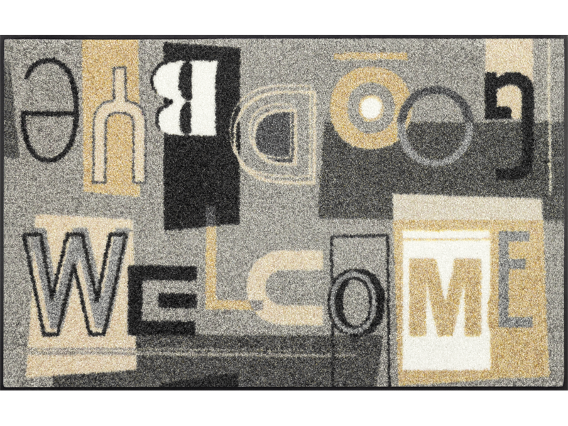 Fußmatte mit Schrift "Welcome Goodbye" in Beige und Grautönen