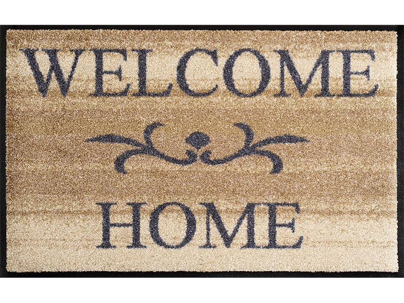 hellbraune Fußmatte mit Ornament und Schriftzug "WELCOME HOME"