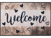Fußmatte mit Aufschrift "welcome" mit Holz