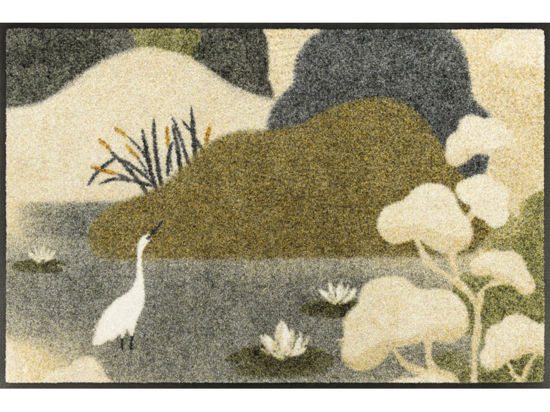 Fußmatte mit Fischreiher in Teichlandschaft