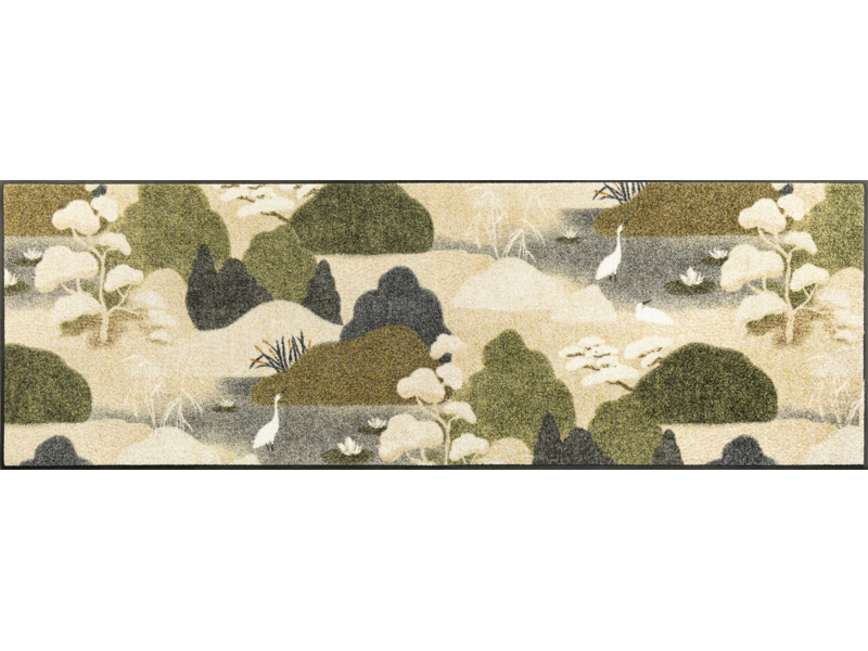 Fußmatte mit Fischreiher in Teichlandschaft