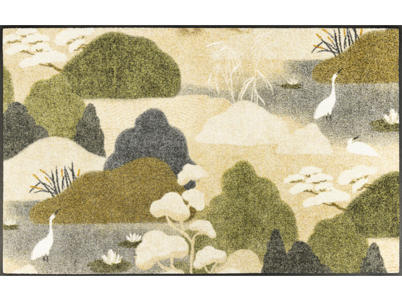 Fußmatte mit Fischreiher in Teichlandschaft