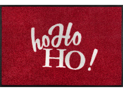 "ho Ho HO" Schriftzug auf roter Fußmatte