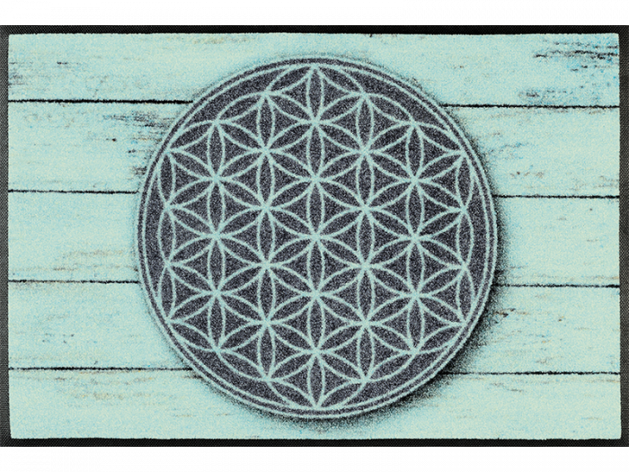 hell-türkise Fußmatte mit rundem "Blume des Lebens" Motiv