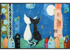 Fußmatte mit Katzen, Vollmond und Häusern