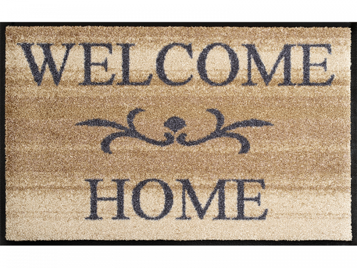 hellbraune Fußmatte mit Ornament und Schriftzug "WELCOME HOME"