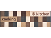 Läufer mit braunen Kacheln und Schriftzug "cooking" "@kitchen"
